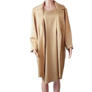 WORTHINGTON Creamy Light Gold 2 Piece Dress & Long Blazer / Coat Set Size: 18